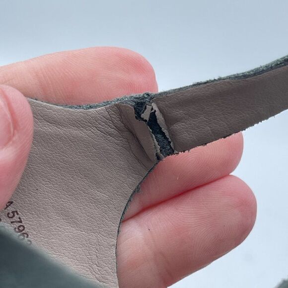 Hinge Parker Strappy leather wooden heel Dusty Blue Sandal 9 - Picture 11 of 11